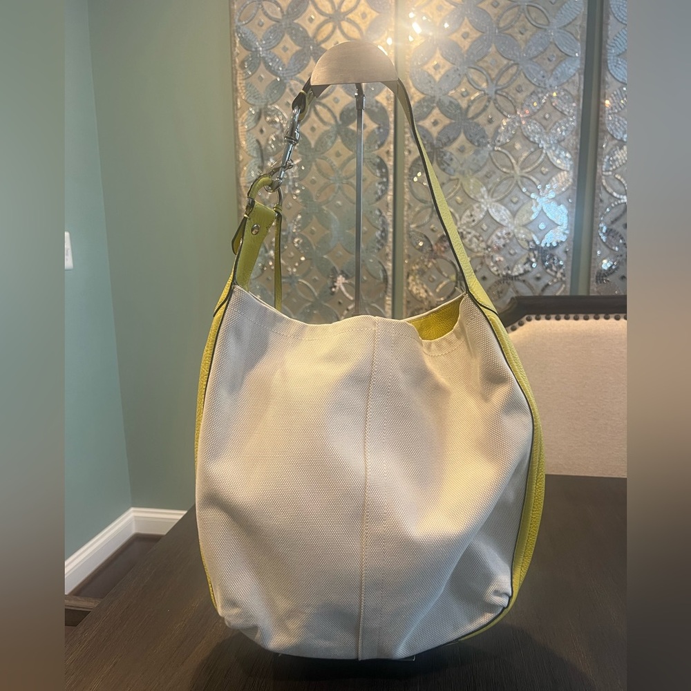 Coach Avery Hobo F28911 Natural & Chartreuse Canvas Leather Shoulder Bag - Picture 3 of 15